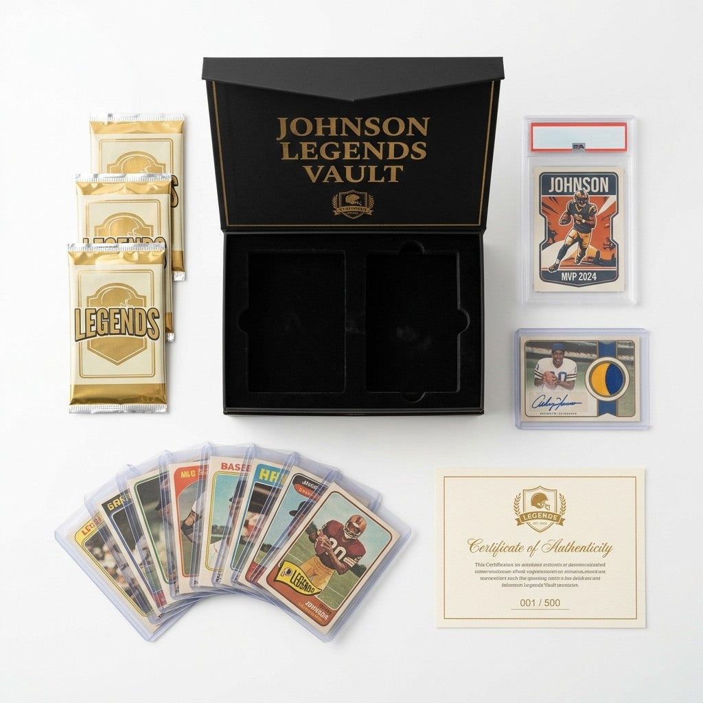 Legends Vault contents: graded card, autograph memorabilia card, three hobby packs, vintage singles and numbered certificate